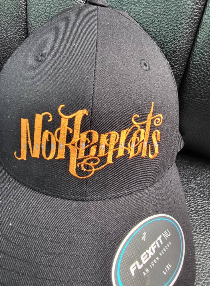 No Regrets Script Logo - Flat Bill Trucker